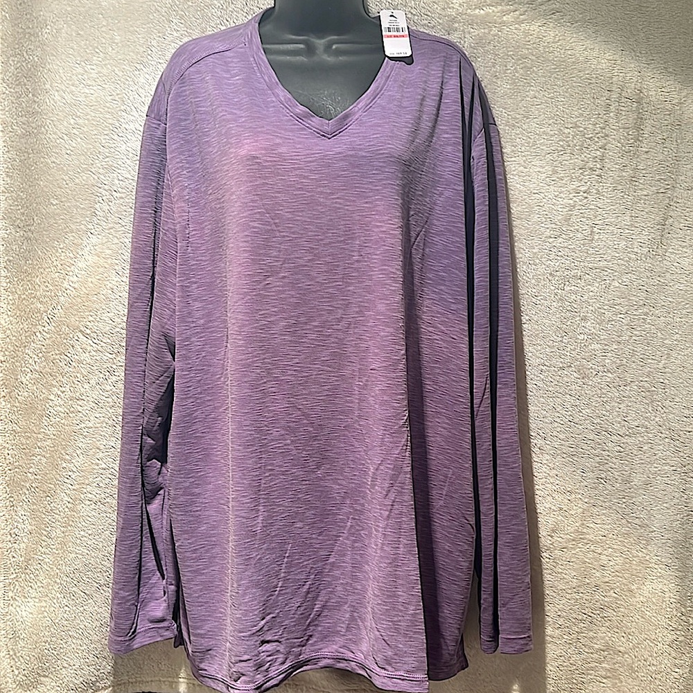 NWT 💜 TOMMY BAHAMA PURPLE COTTON BLEND LONG SLEEVE V-NECK TSHIRT TOP Women XXXL